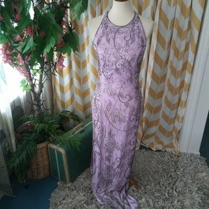 Scala Size M Lavender Silk Silver Beaded gown
